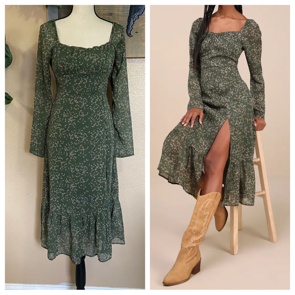 Lulu's Green Floral Midi Dress